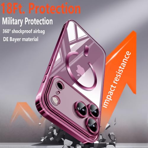 Image of Magnetic for 18 Pro Case with Privacy Screen Protector & Full Camera Cover,[Non-Yellowing] Shockproof Clear Phone Case Compatible with MagSafe Women Girls for 18 Pro,Hot Pink
