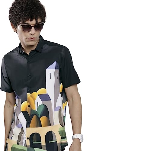 Image of THE INDIAN GARAGE CO Men Cotton Regular Fit Tropical Half Sleeves Cutaway Collar Casual Shirt