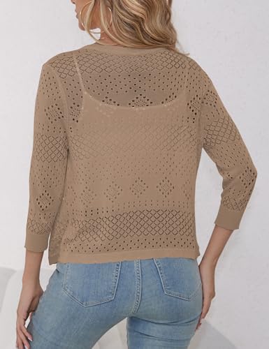 Image of REDHOTYPE Women's 3 /4 Sleeve Cardigan Open Front Cropped Shrugs Summer Hollowed Lightweight Cardigans Sweater (S-XL)