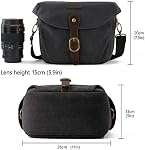 Camera Bag, BAGSMART SLR DSLR Canvas Camera Case, Vintage Padded Camera Shoulder Bag with Rain Cover for Women, Men, Black