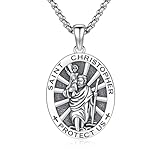 Picture of XIXLES St Christopher Necklace for Men 925 Sterling Silver Saint Christopher Medal Pendant Necklace Religious Saint Amulet Jewelry With 22 in Chain