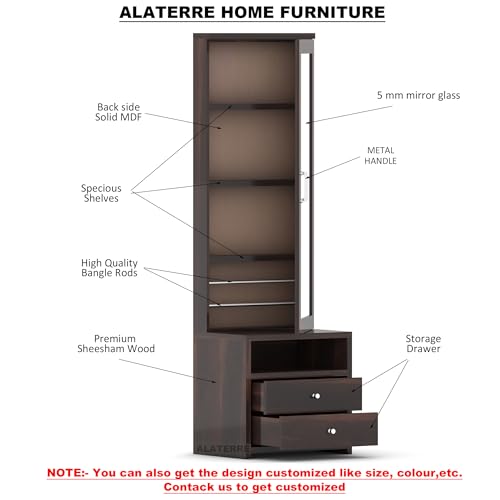 Image of Sheesham Wood Dressing Table with 2 Drawer Storage for Living Room Bedroom Wooden MackupVanities (Walnut Finish)