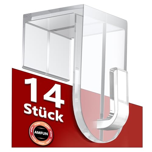 AMFUN Fensterhaken, 14 Stück Fenster Aufhänger, Transparente Türhaken Für Fenster bis maximal 17 mm Falzmaß geeignet, Fensterhaken zum Einhängen für Fensterdeko,35x17 mm