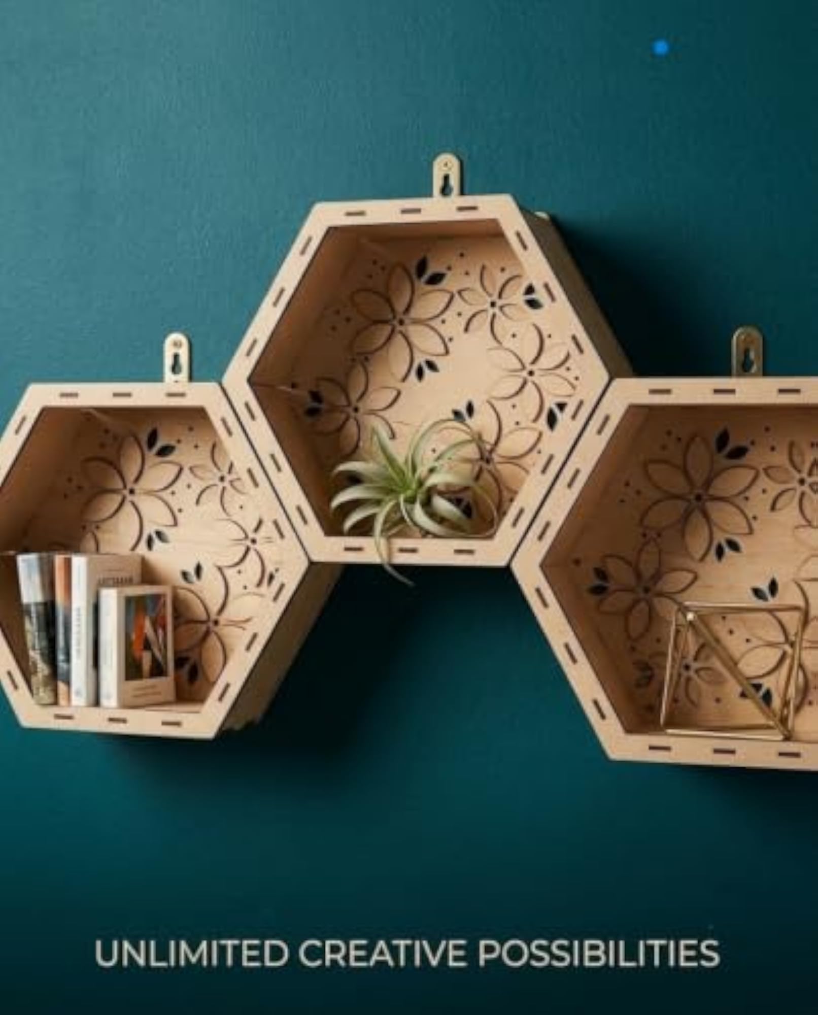 DIY Unfinished Wooden Hexagon Floating Shadow Box Shelf
