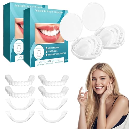 Hidreat 2 Set Clip in Veneers Teeth, Adjustable Clip on Veneers Top and Bottom, Snap on Veneers Teeth for Temporary Tooth Repair