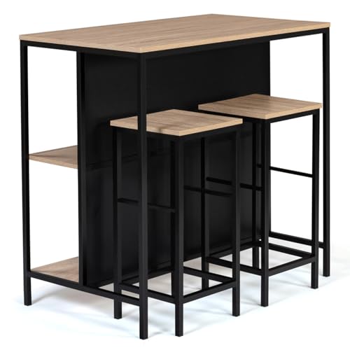 IDMarket - Ensemble Table de Bar îlot Detroit et 2 tabourets Design Industriel