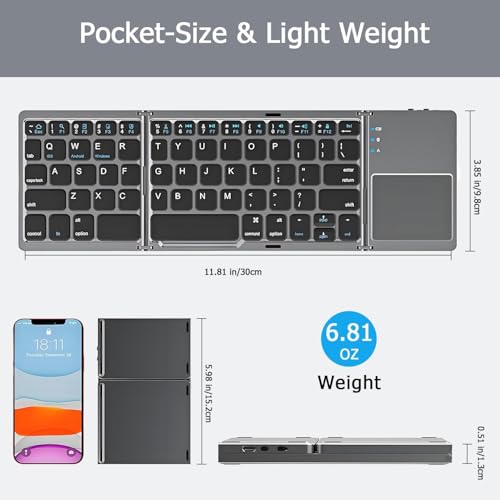 Image of Tobo Foldable Bluetooth Keyboard with Touchpad, Pocket-Size, Rechargeable, 150 Days Standby, for iOS, Android, Windows
