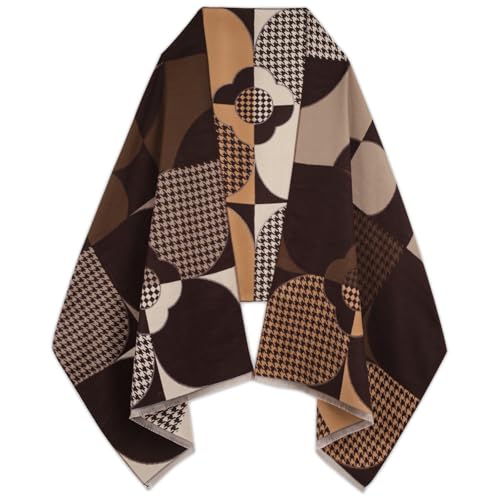 Relang Scarfs for Women Pashmina Silky Shawl Wrap for Evening Dressing Blanket Open Front Poncho Cape Classic Coffee Houndstooth