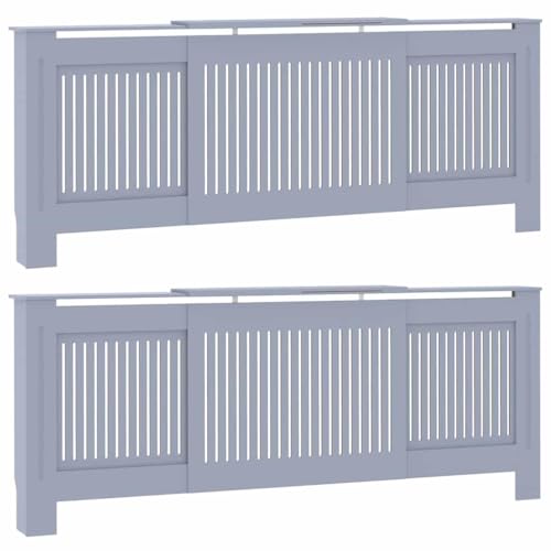 Image of Radiator Cover 2 pcs Grey 80.71 x 8.07 x 32.09 in Engineered Wood Water Resistant Material Efficient Heat Flow with Vertical Slats and Flat Top Shelf for Storage and Safety