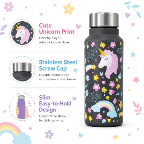 Image of Stainless Steel Water Bottle for School Office Travel | Printed Water Bottle | Drinking Bottle for Home Gym College | Stylish Bottle for Daily Use Picnic & Gifting (Black with Horse)