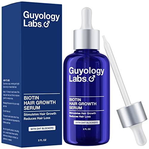 Biotin Hair Growth Serum for Men, Women & All Types of Hair - DHT Blocker & Scalp Serum - Anti Thinning Hair Thickening Serum - Anti Hair Loss Serum - Hair Regrowth Serum - Made in USA - Guyology Labs