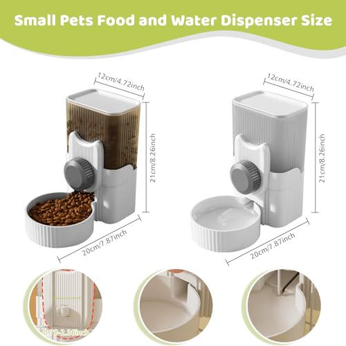 Hanging Cage Automatic Small Pet Food Bowl Water Bottle Dispenser, 1L Auto Gravity Pet Feeder and Waterer Set Kennel Feeding Station Crate Feeder Dish for Rabbit Puppy Cats Ferret (Grey) - Thumbnail 2
