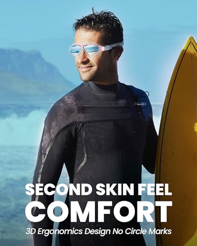 OutdoorMaster Swim Mask - Wide View Swimming Mask & Goggles Anti-Fog Waterproof, Blue Frame Blue Mirror Len