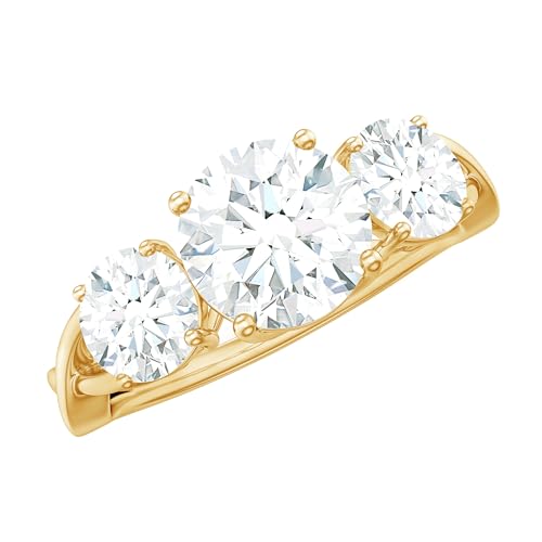 Certified Moissanite 3 Stone Engagement Ring, D-VS1 Quality, Diamond Moissanite Past Present Future Ring for Women