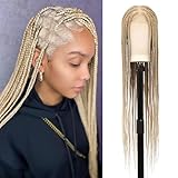 Fecihor 360°HD Full Lace Square Knotless Braided Wigs For Women 36 Inch Box Braid Wig With Baby Hair Premium Synthetic Braided Lace Front Wig Honey Blonde With Light Blonde Ends Hand Braid Wigs