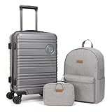 Aklsvion ABS+PC Carry on Luggage set with backpack 3 Pcs suitcace with Spinner wheels TSA Lock 20-In hardshell Lightweight Luggage set(Grey)