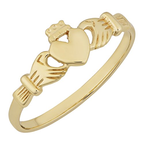 Kooljewelry 10k Yellow Gold High Polish Claddagh Ring (Size 7)