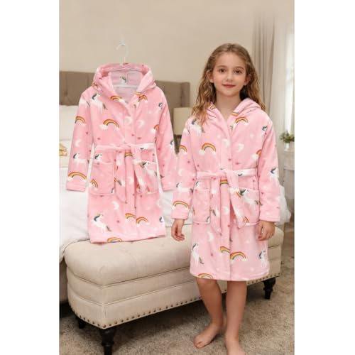 Image of Kids Bathrobe Hooded Plush Fleece Robe for Girls Boys