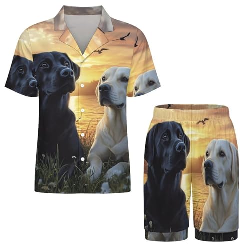 Labrador Love Couple Mens Pajamas Set Short Sleeve Sleepwear Summer Pjs Sets 2 Piece Loungewear Nightwear3