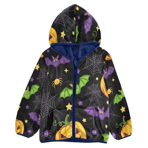 Halloween Themed Bat Spider Toddler Fleece Jacket Girl Boys Hooded Fleece Jacket Coat Warm Outwear Zip-up 3-10T
