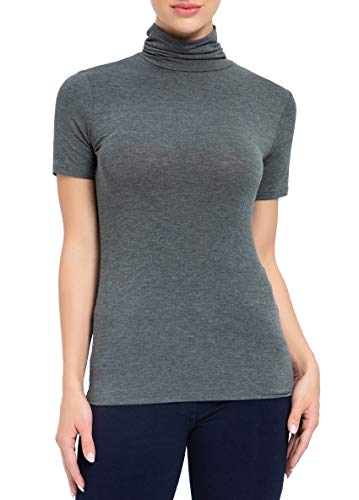 Image of AUHEGN Women's Mock Turtleneck Top Short Sleeve Lightweight Active T-Shirt (S-XXL)