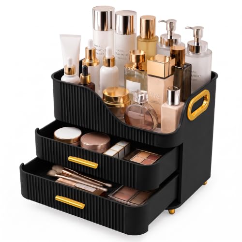 Booklov Large Makeup Organizer for Vanity, Bathroom Countertop, Black