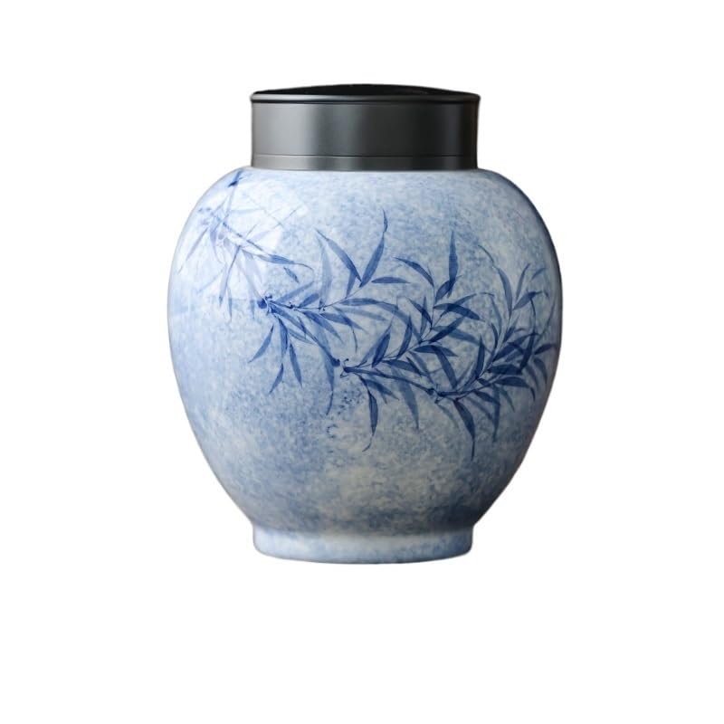 Zbiornik do przechowywania herbaty Czysty ręcznie malowany tuszem barwiony na zielono Duży okrągły pojemnik na herbatę Herbata domowa Zamknięta puszka Ceramiczny pojemnik(Jeden kolor-1300ml)