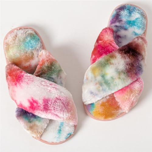 Women's Cross Band Fuzzy Slippers Fluffy Open Toe House Slippers3