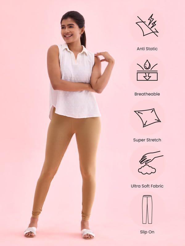 Image of GO COLORS Soft Cotton Stretch Ankle Length Leggings for Women | Breathable
