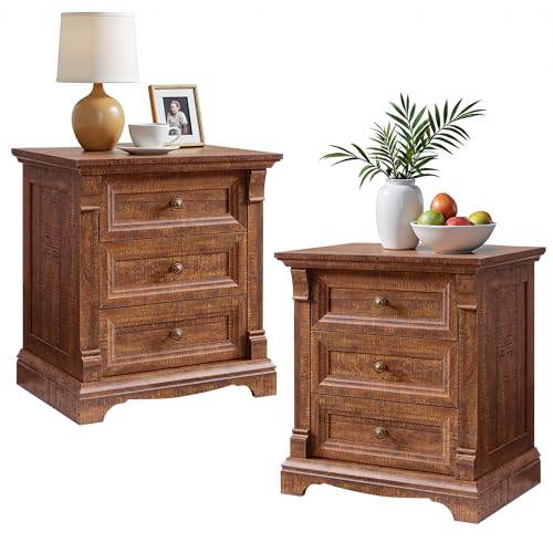 Image of Farmhouse Nightstand Set of 2, 23.6 inchW Wood End Table With Charging Station