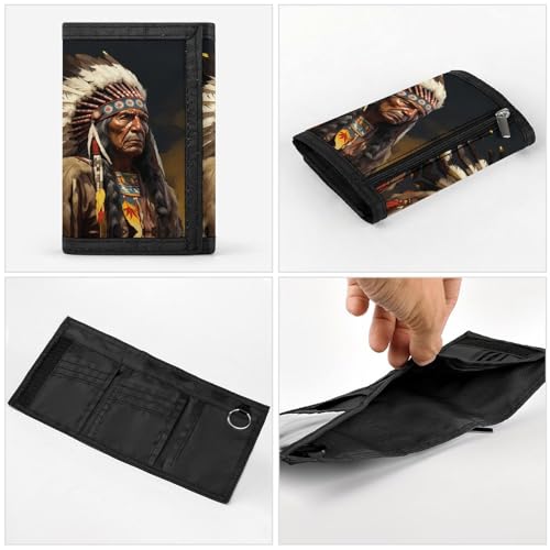 Native American The Old Chief Tri-fold Wallet Slim Money Clip Credit Card Holder Wallets for Men Gift 5