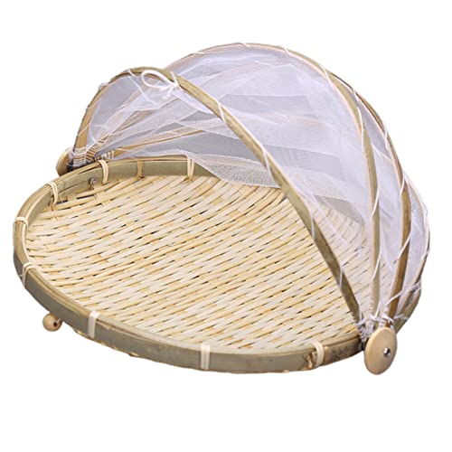 Garneck Bamboo Picnic Basket Gauze Cover Bread Holder Food Basket for Home Outdoor