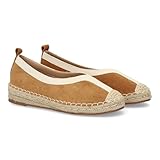 99317 Alpargata Plana de Estilo Tradicional para Mujer, Punta Cerrada, sin Cierre. Suela Acolchada y Cuna Comoda, Ribete y la Suela de Yute, Ideal Primavera Verano. Camel Talla 41
