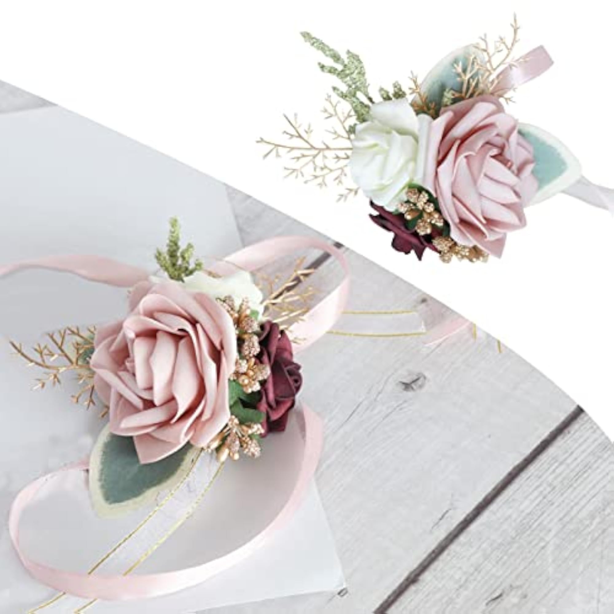 White Rose Corsage Bracelet for Bride, Elegant Wedding Accessory