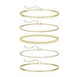 DEARMAY Dainty 14K Gold Plated Chain Bracelets for Womens Trendy Waterproof Gold Jewelry Set Fashion Stackable Beaded Figaro Herringbone Link Bracelet Pack Stack Gifts