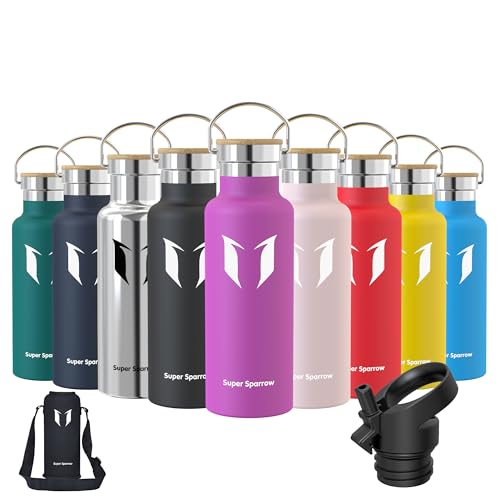 Super Sparrow Stainless Steel Water Bottle - 500ml - Vacuum Insulated Metal Water Bottle - Standard Mouth Flask - BPA Free - Straw Water Bottle for Gym, Travel, Sports