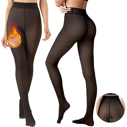 CheChury Medias Termicas Mujer Invierno Transparente con Interior de Forro Polar Media Panty Reductora Mujer Invierno Leggings Cintura Alta Translúcidas Falsas Elásticas Cintura Alta Pantys Termicos