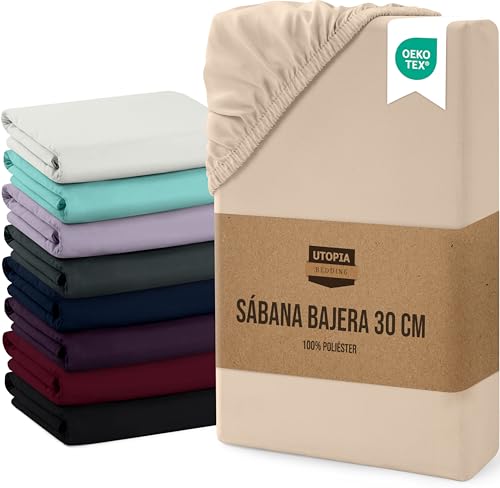 Utopia Bedding Sabana Bajera 135x190x30 cm - Beige - Bolsillo Profundo - Microfibra de Poliéster Cepillado (Cama 135)