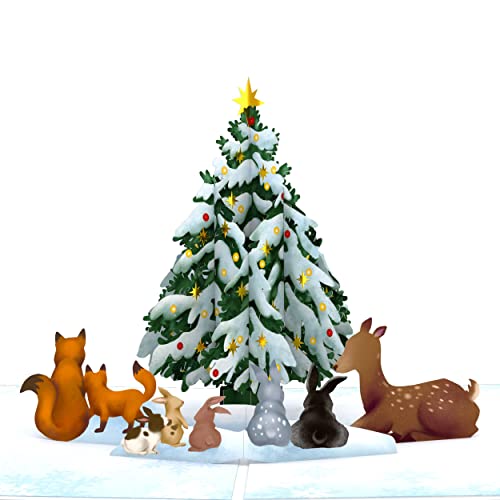 Lovepop Christmas Pop-Up Card for Her and Him - 3D Holiday Greeting Cards for Boys, Girls, Men, Women - Christmas Tree 5' x 7' Woodland Animals - Blank Note Card & Envelope Included