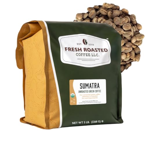 Fresh Roasted Coffee, Organic Sumatra Unroasted Green Coffee Beans for Home Roasting, USDA Organic, 100% Single Origin, Kosher, 5 lb (80 oz)