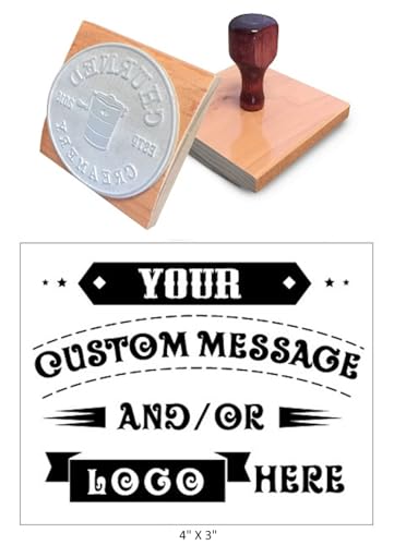 UImprint 4'' x 3'' Extra Large Custom Rocker Mount Wood Hand Rubber Stamp with Wooden Handle
