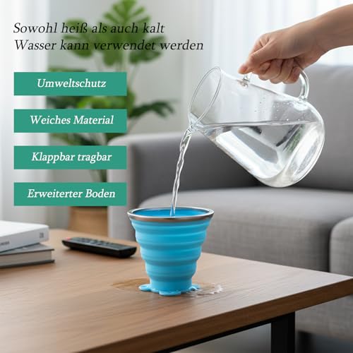 Qnvyw 3 Stück Faltbecher, Faltbarer Becher, Becher Faltbar für Büro Outdoor Reise Wandern Picknick(Grau+Blau+Grün)