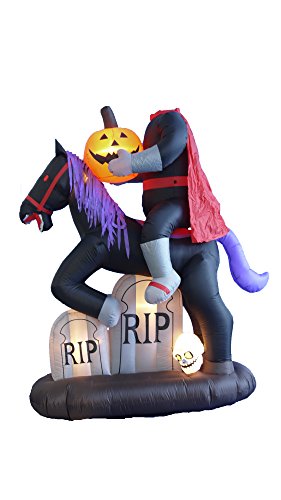 6.5 Foot Tall Lighted Halloween Inflatable Headless Horseman With Horse Tombstones Skull And Pumpkin Lights #TOP2