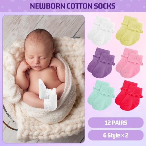 Toulite 12 Pairs Baby Ruffle Ankle Socksturn Cuff Cotton Girls and Boys Non-slip Warm Socks3