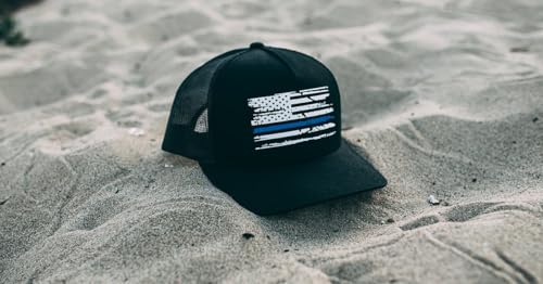 Image of Tactical Pro Supply PVC American Flag Snapback Hat for Men and Women - Blue Line Flag