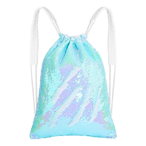 MHJY Sparkly Drawstring Backpack Mermaid Sequin Dance Bag Sports Gym Beach Swim Backpack Birthday Easter Gift Bag Cover