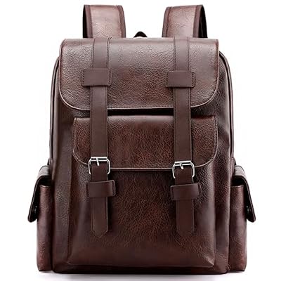 Farcauo Zaino porta PC da uomo - Cartella in pelle PU marrone scuro Zaino da viaggio business Bagaglio a mano approvato dalle compagnie aeree