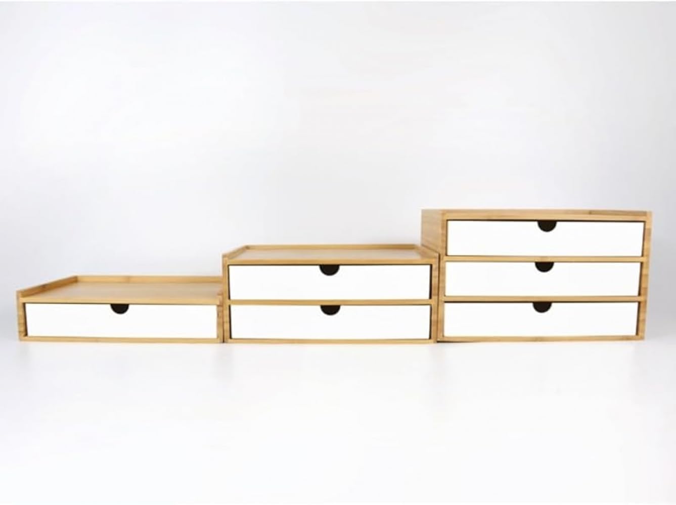 PVTK竹製 2 段式卓上チェスト 幅 25&times; 奥行 16&times; 高 11cm のコンパクトサイズ 引き出し付き収納ケースで小物整理に最