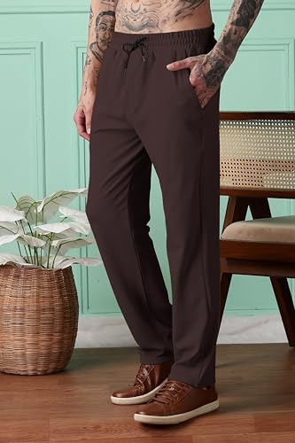 Image of SWADESI STUFF Men Mid-Rise Straight Fit Track Pants for Men | Stretchable Gym Wear Joggers | Casual Sports Track Pant with Pockets & Drawstring
