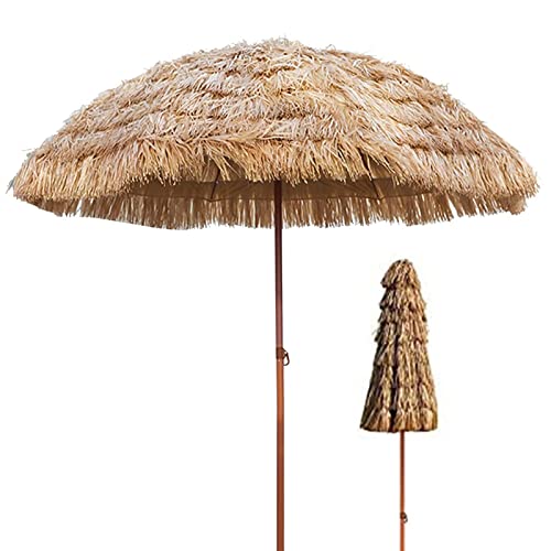 Sombrilla de playa hawaiana de 180cm para jardín exterior, parasol de paja natural impermeable